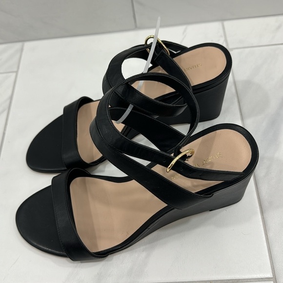 NEW! STUART WEITZMAN Black Avenue Leather Wedge Sandals - Size 10US/EU40.5 - Picture 7 of 13